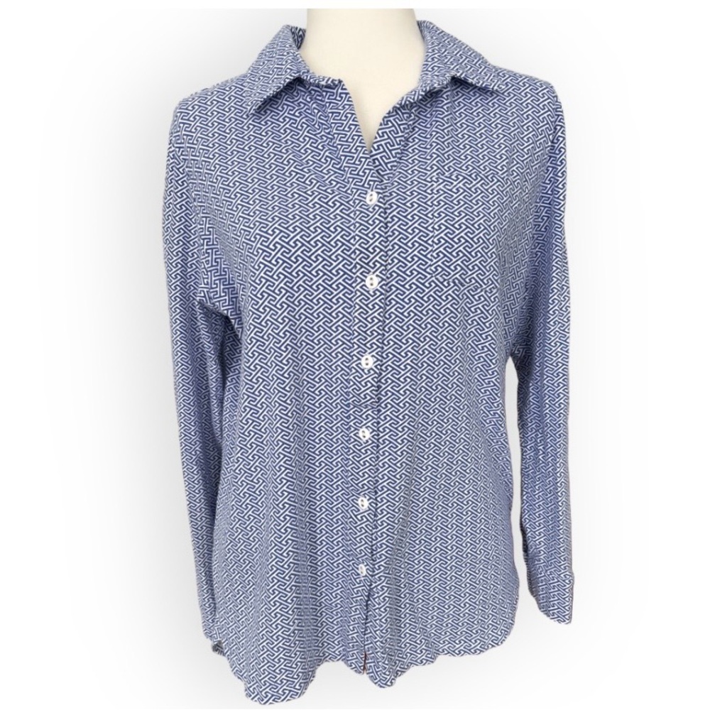 Tyler Boe Drop Tail Roll Sleeve Blue/White Shirt SZ L Elevated Casual Coastal